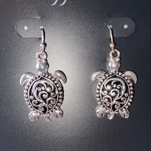 Silver and Black Turtle Earrings